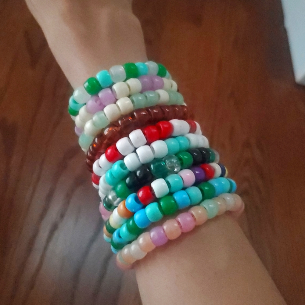 Stack Of 10 Colorful Kandi Bead Bracelets